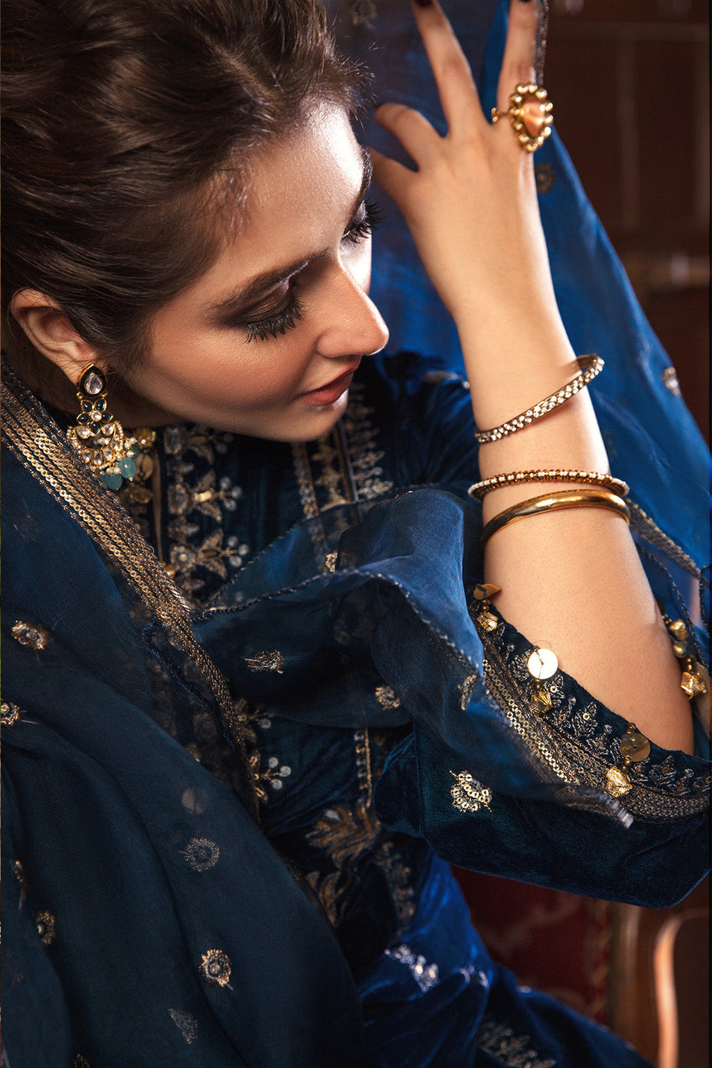 3 Piece - Embroidered Velvet Suit L0299