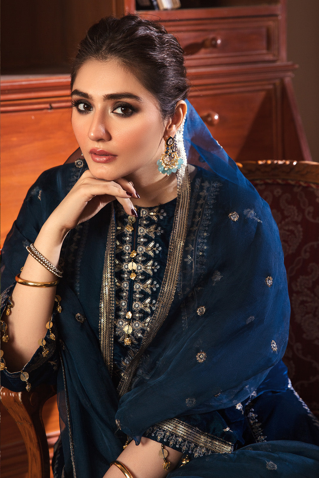 3 Piece - Embroidered Velvet Suit L0299