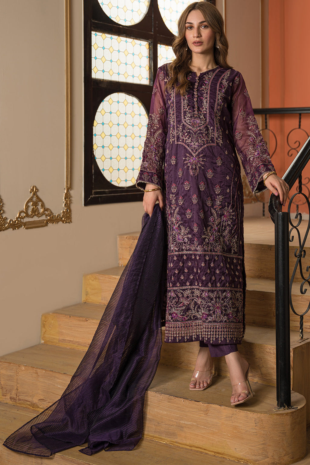 3 Piece - Dyed Embroidered Organza Suit L0594 (SO)
