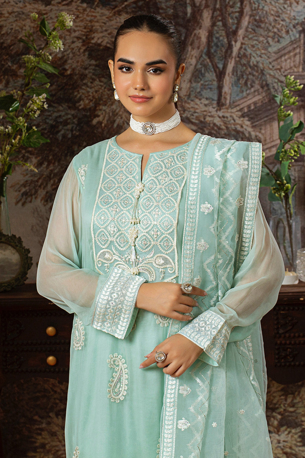 4 Piece - Embroidered Chiffon Suit L1148
