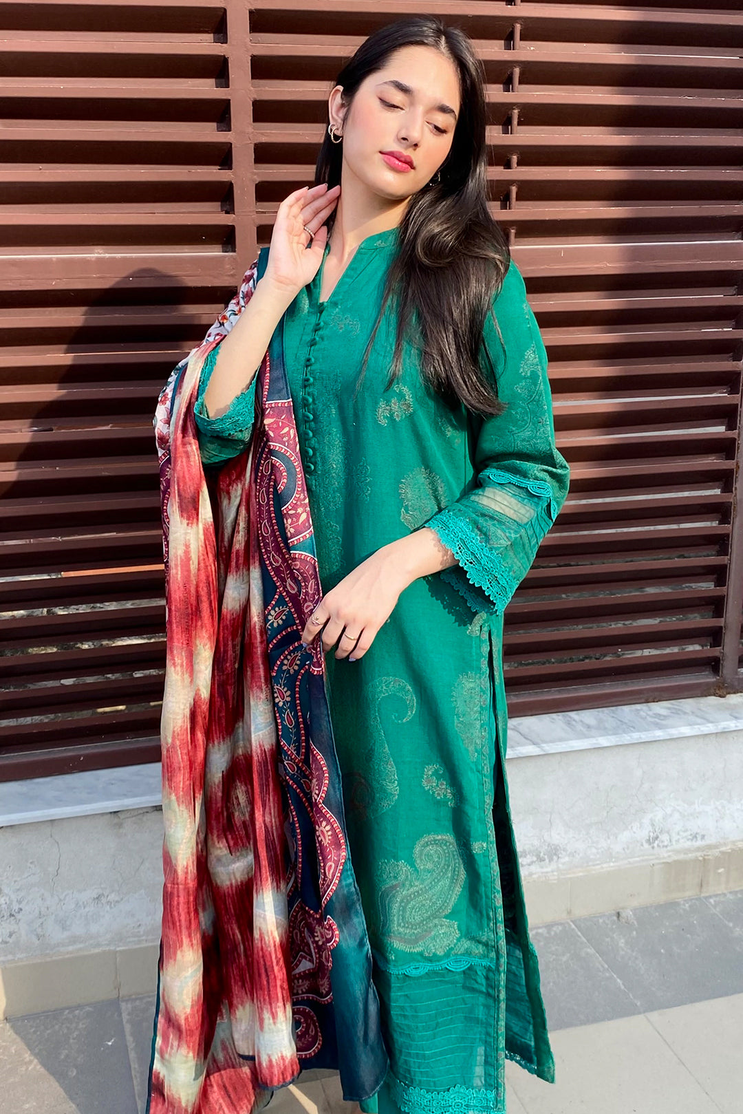 2 Piece - Dyed Embroidered Jacquard Suit P0275