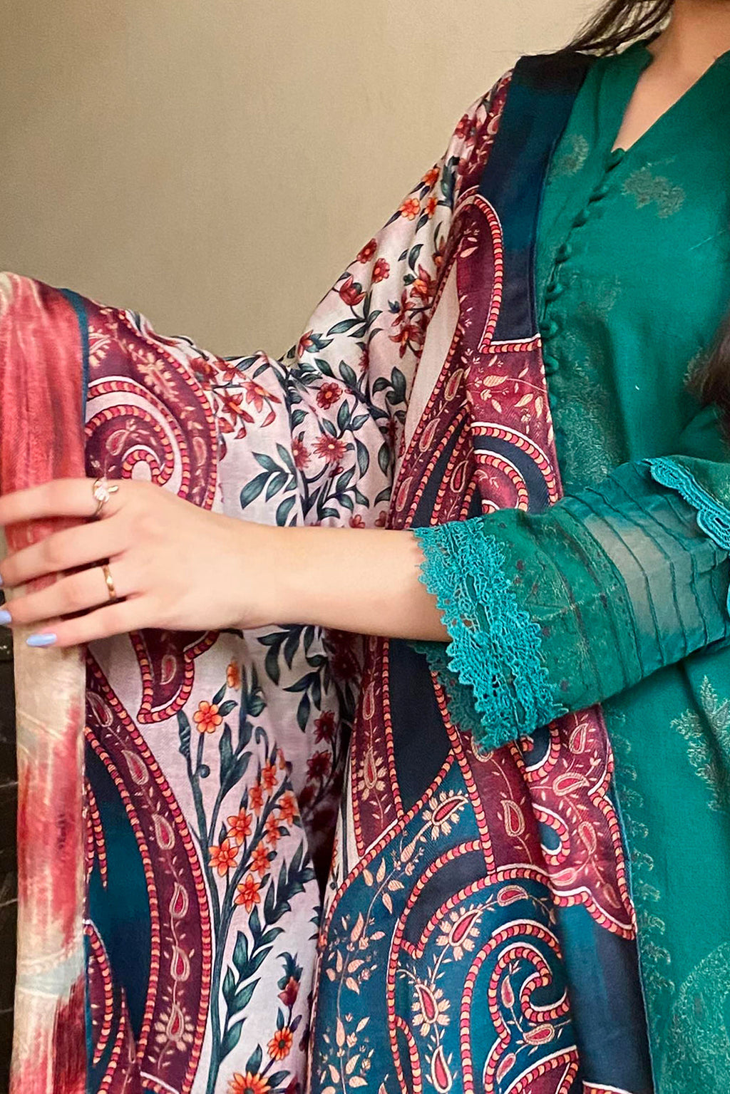 2 Piece - Dyed Embroidered Jacquard Suit P0275