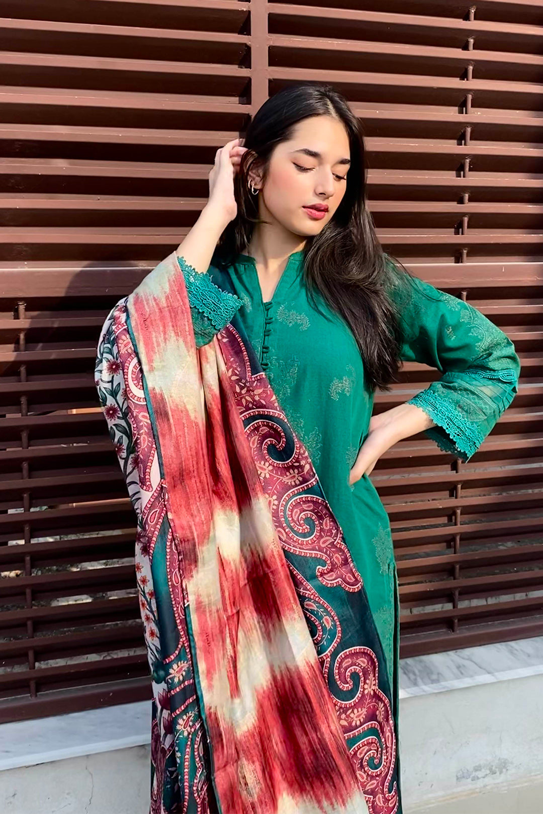 2 Piece - Dyed Embroidered Jacquard Suit P0275