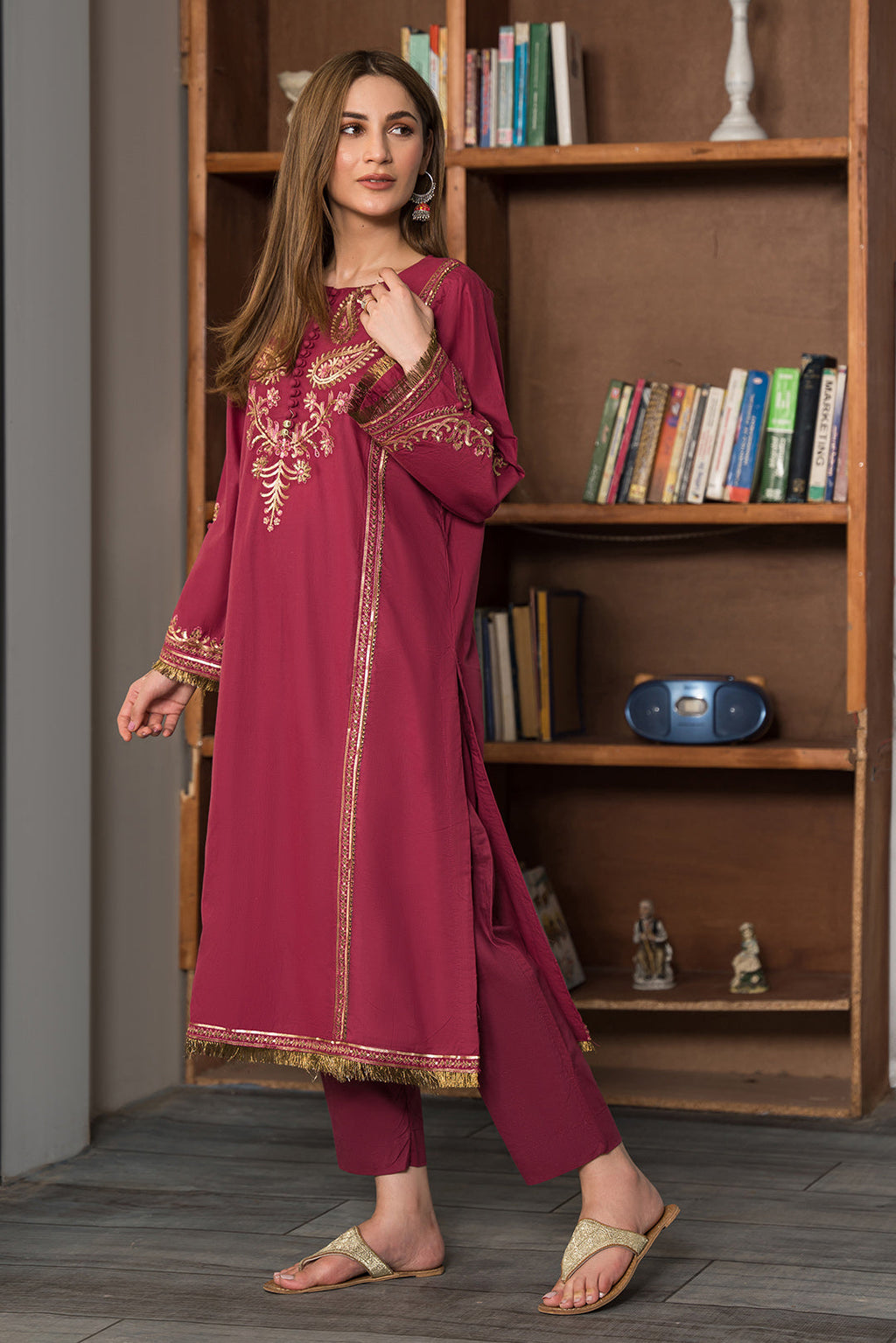 2 Piece - Dyed Embroidered Cotton Cambric Suit P0710
