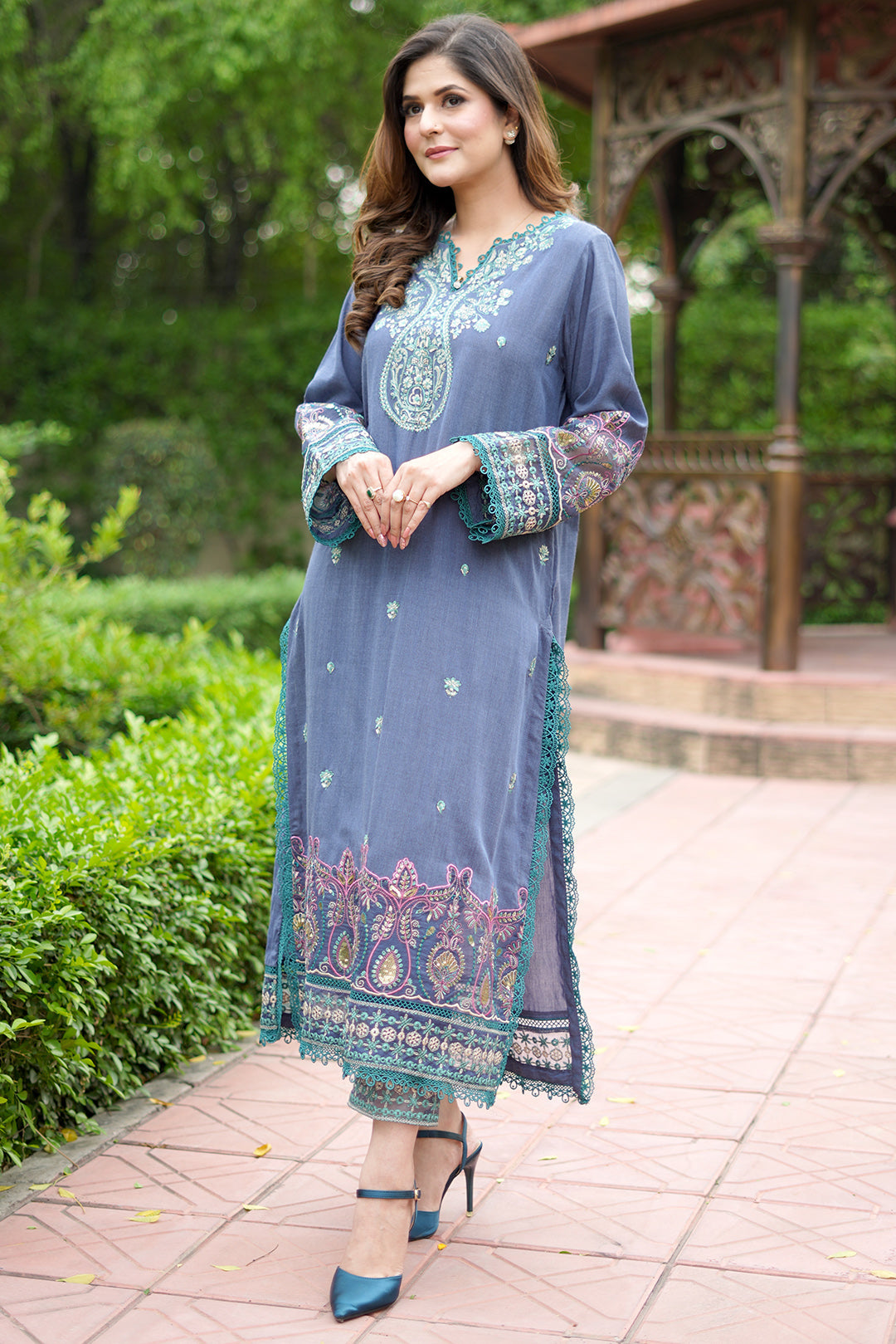 2 Piece - Dyed Embroidered Chambray Suit P0803