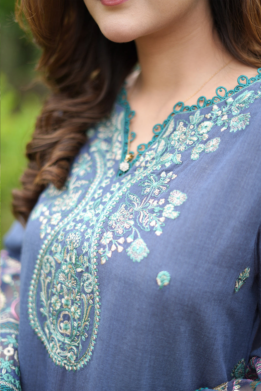 2 Piece - Dyed Embroidered Chambray Suit P0803