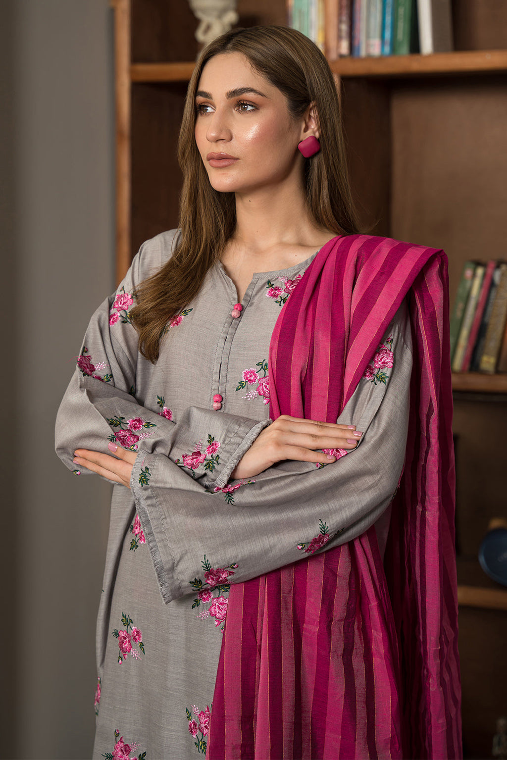 3 Piece - Dyed Embroidered Chambray Suit P0808