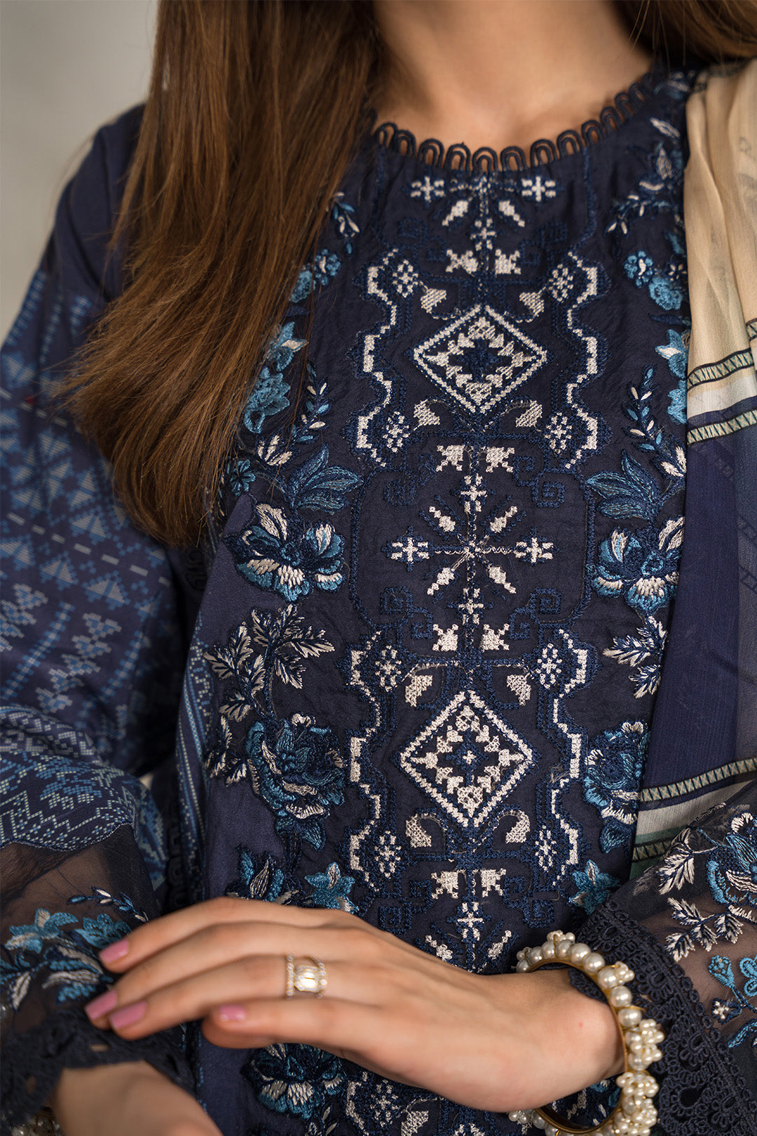 2 Piece - Embroidered Digital Printed Cotton Suit P0815