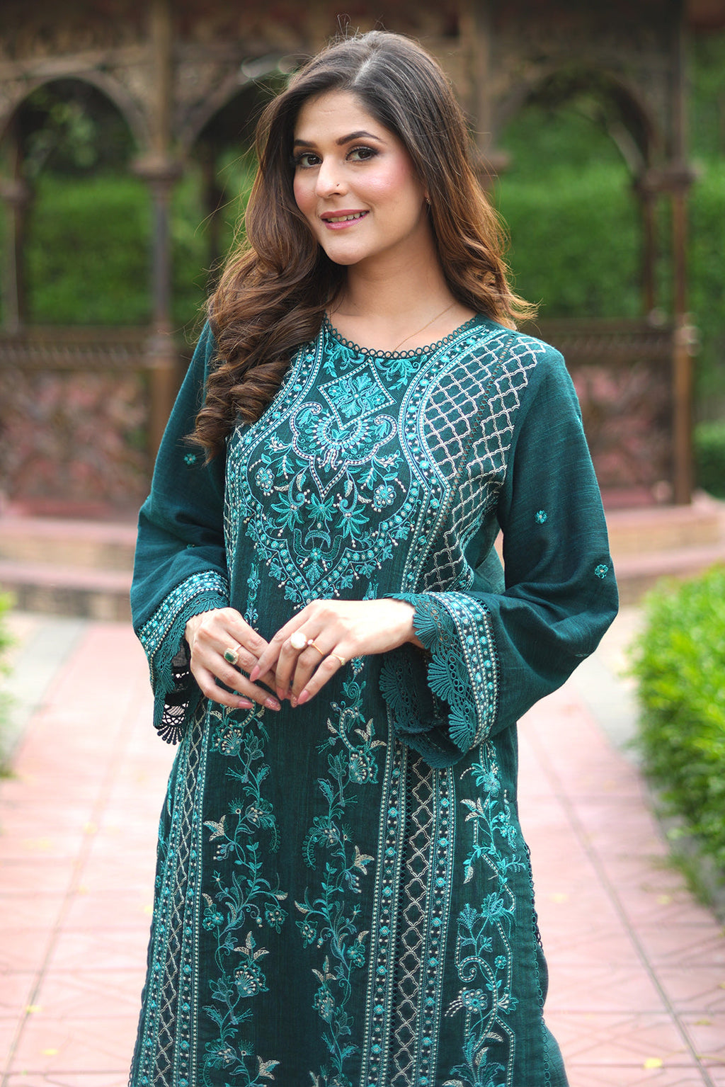 2 Piece - Embroidered Yarn Dyed  Suit P0874