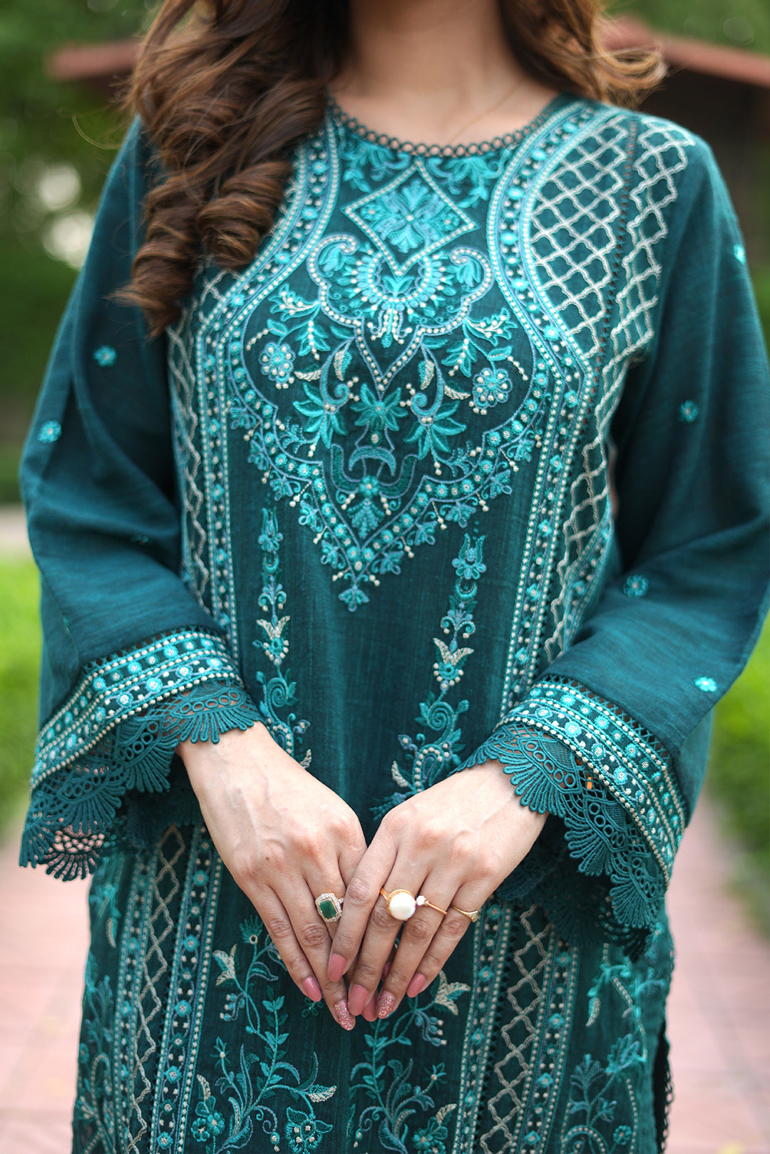 2 Piece - Embroidered Yarn Dyed  Suit P0874