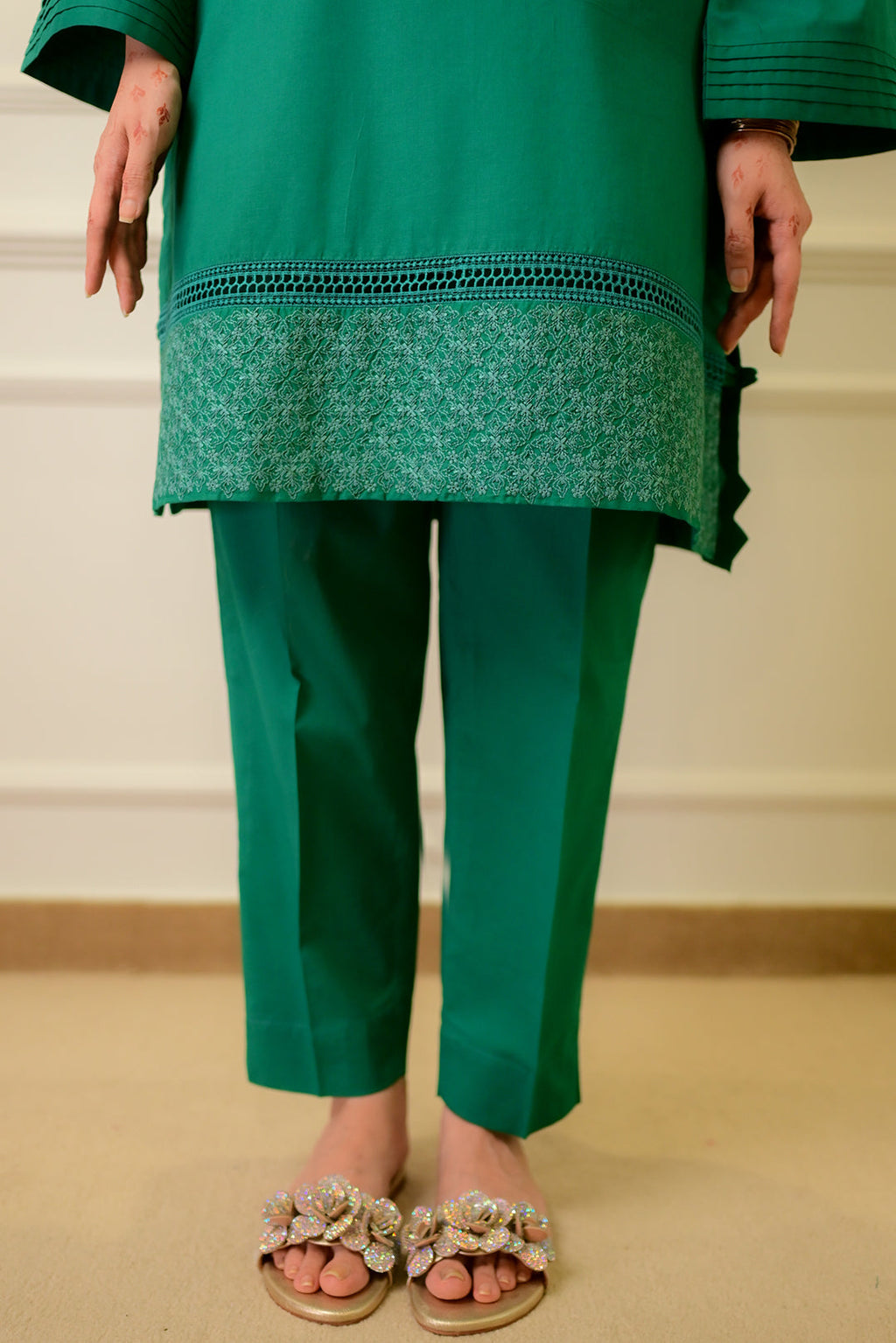 2 Piece - Embroidered Cotton Suit P1057