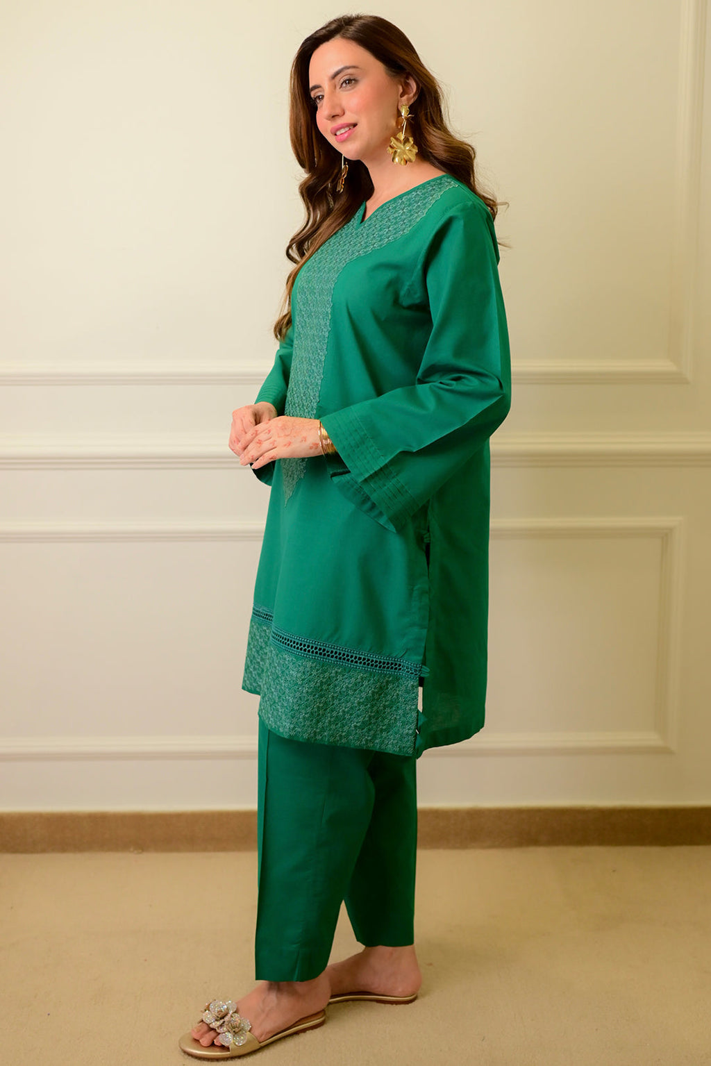 2 Piece - Embroidered Cotton Suit P1057