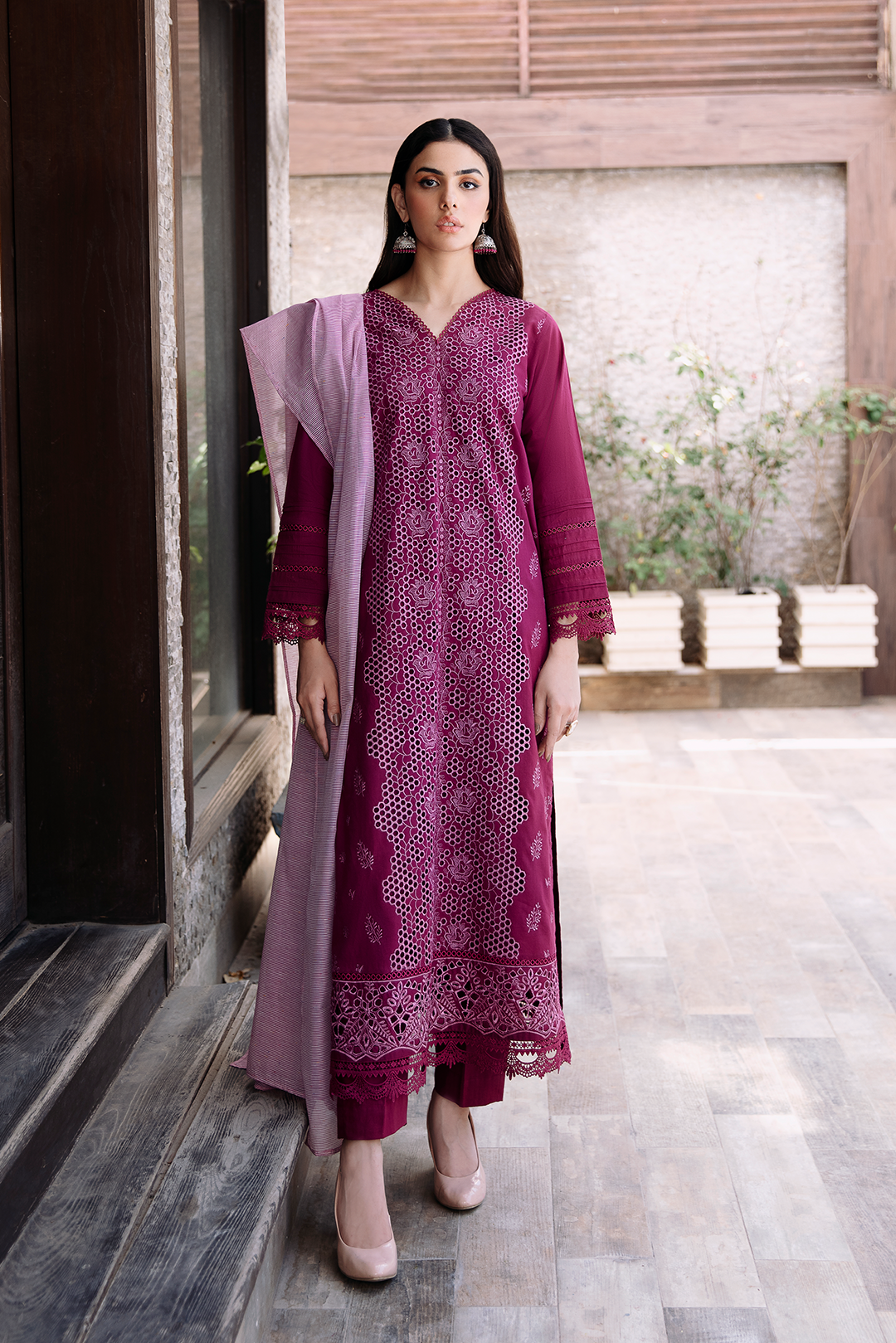 3 Piece - Schiffli Lawn Suit P1076