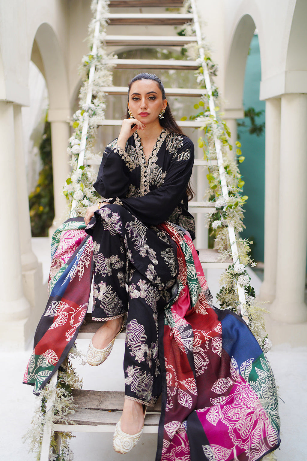 3 Piece - Embroidered Textured Linen Suit PB932