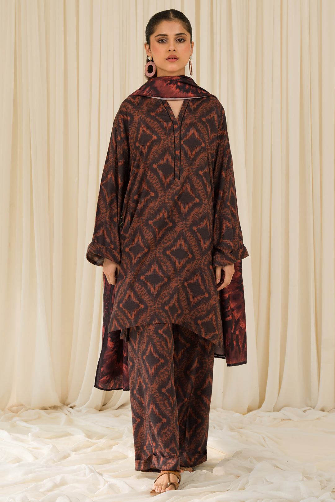 3 Piece - Digital Printed Textured Linen Suit PB929