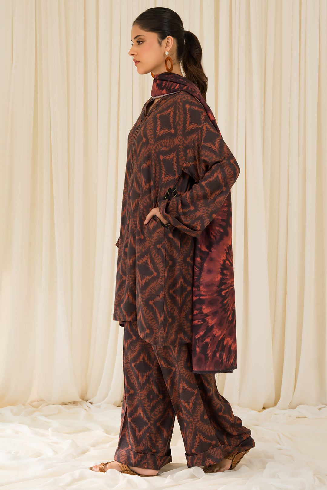 3 Piece - Digital Printed Textured Linen Suit PB929