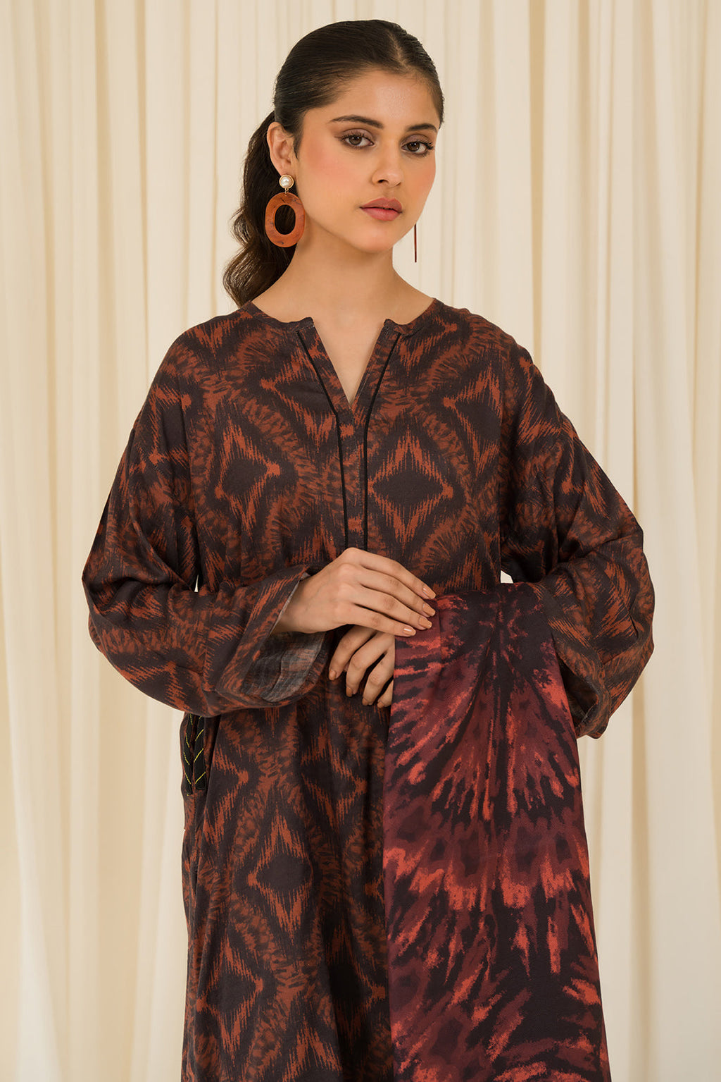 3 Piece - Digital Printed Textured Linen Suit PB929