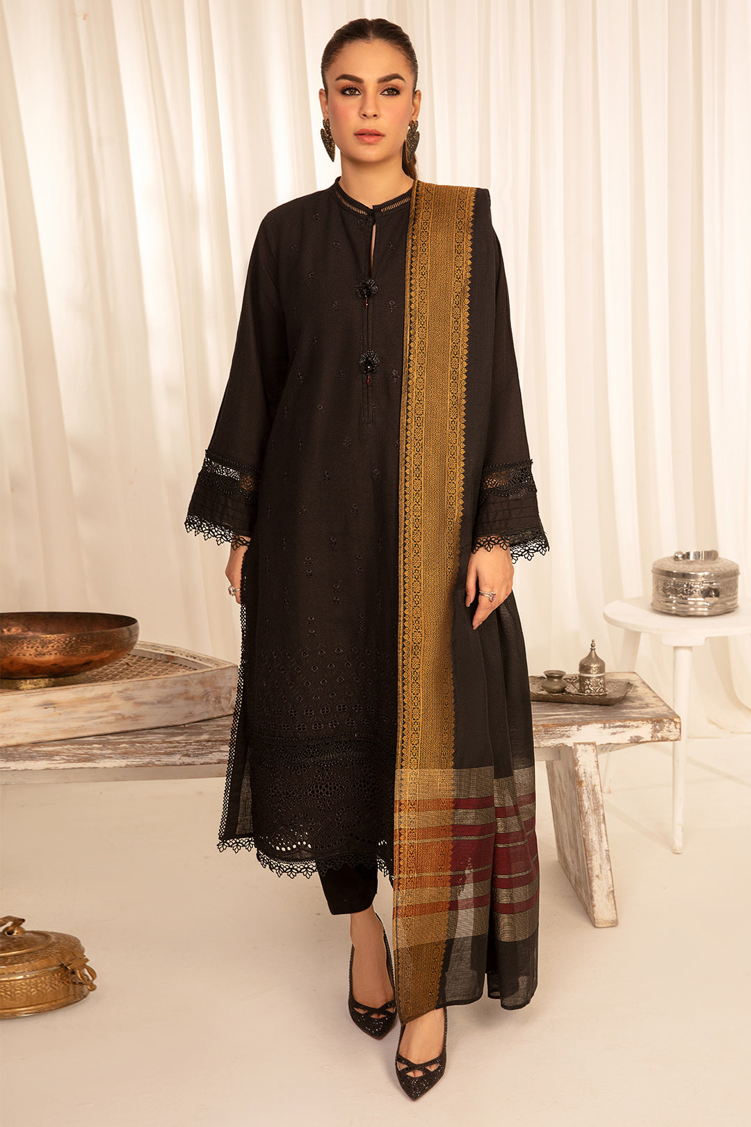 2 Piece - Embroidered Schiffli Khaddar Suit PB937