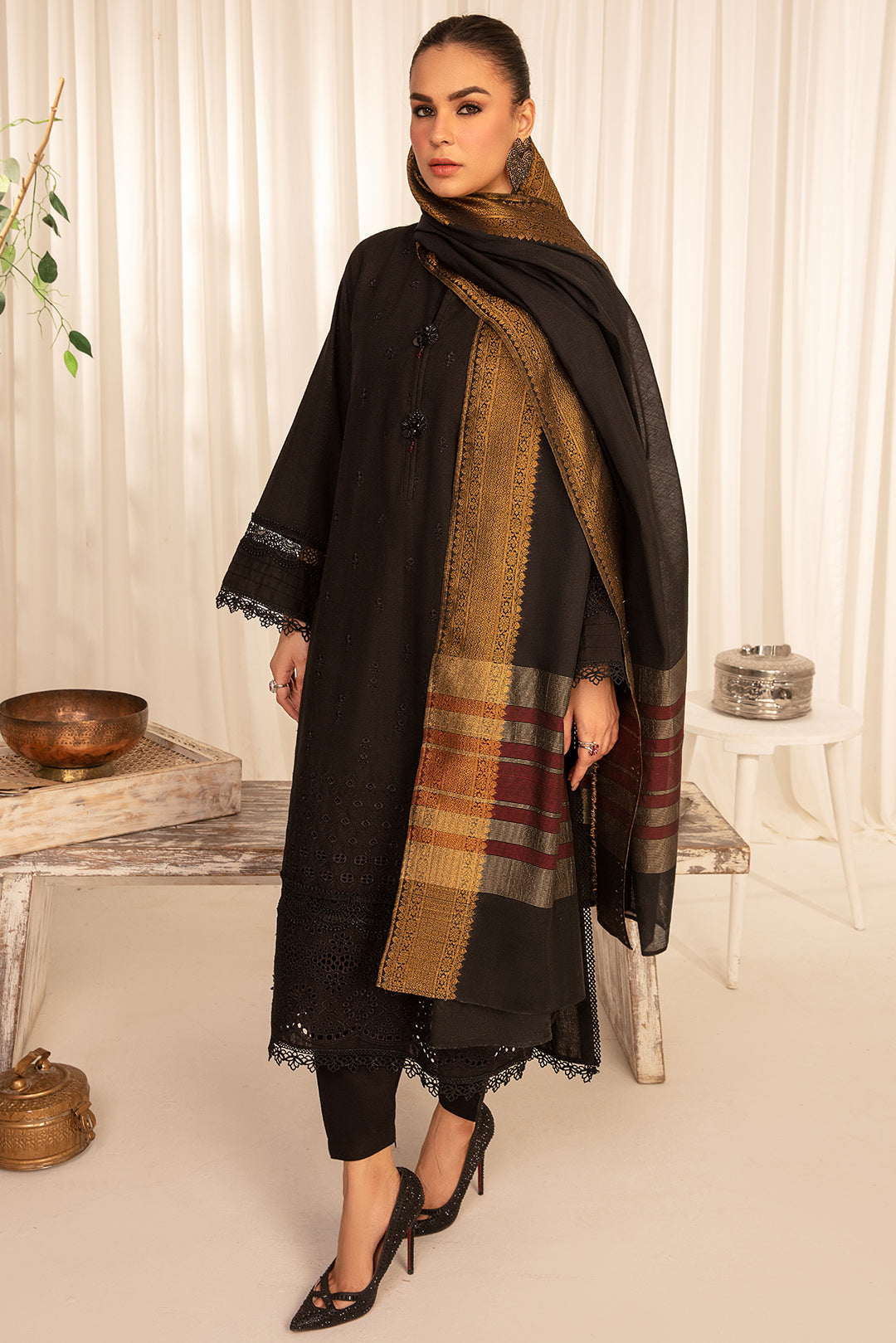 2 Piece - Embroidered Schiffli Khaddar Suit PB937