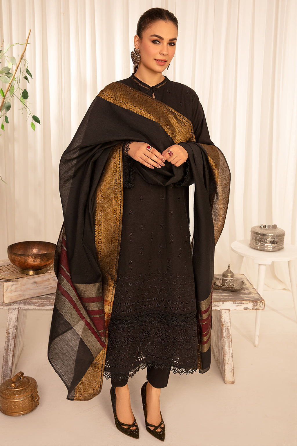 2 Piece - Embroidered Schiffli Khaddar Suit PB937