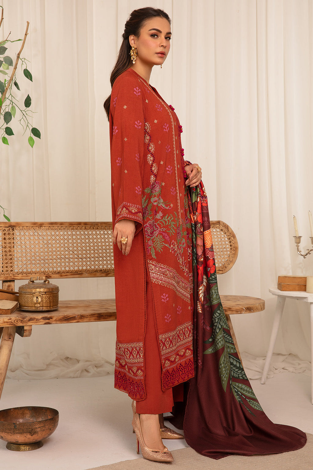 3 Piece - Dyed Embroidered Khaddar Suit PB938
