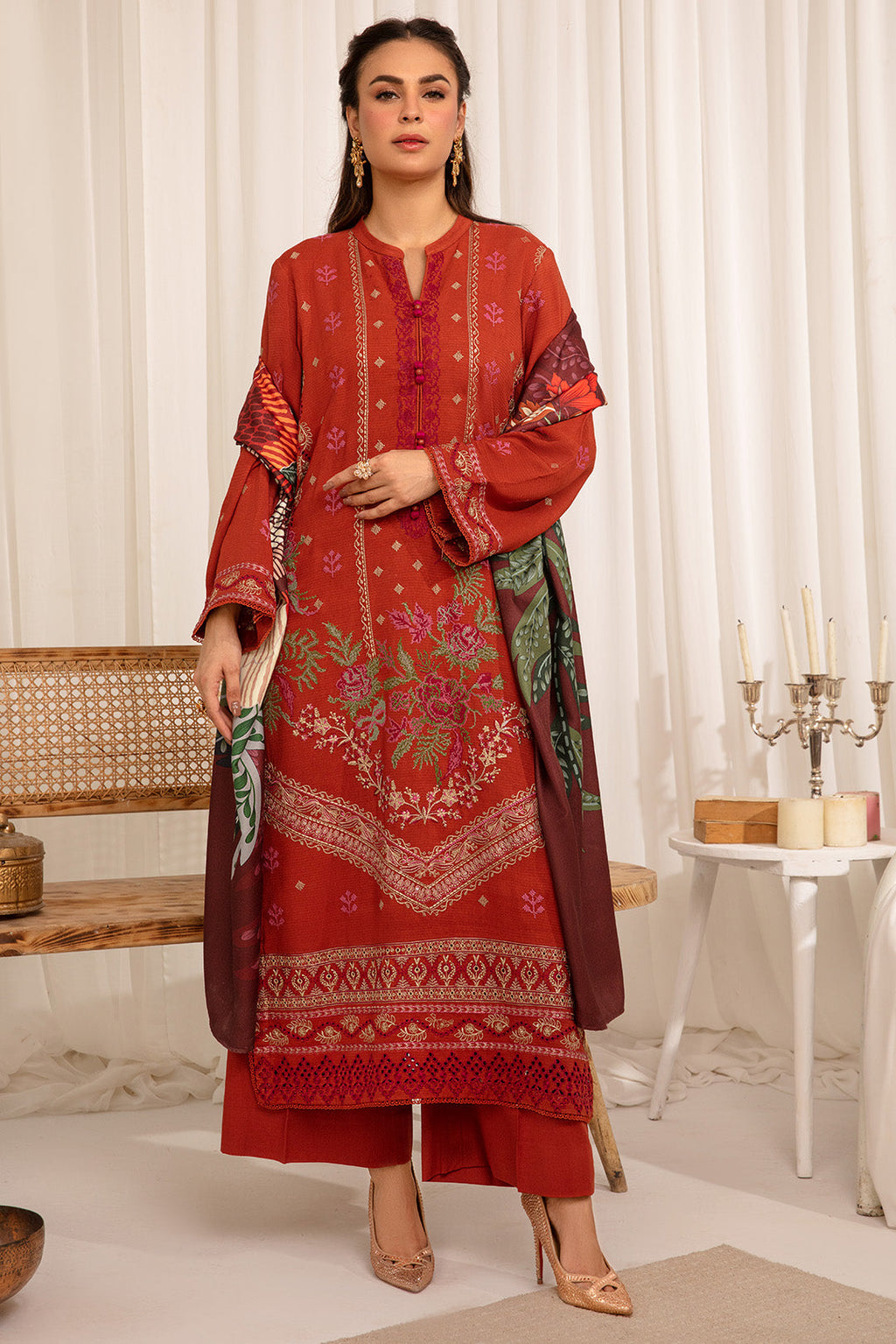 3 Piece - Dyed Embroidered Khaddar Suit PB938