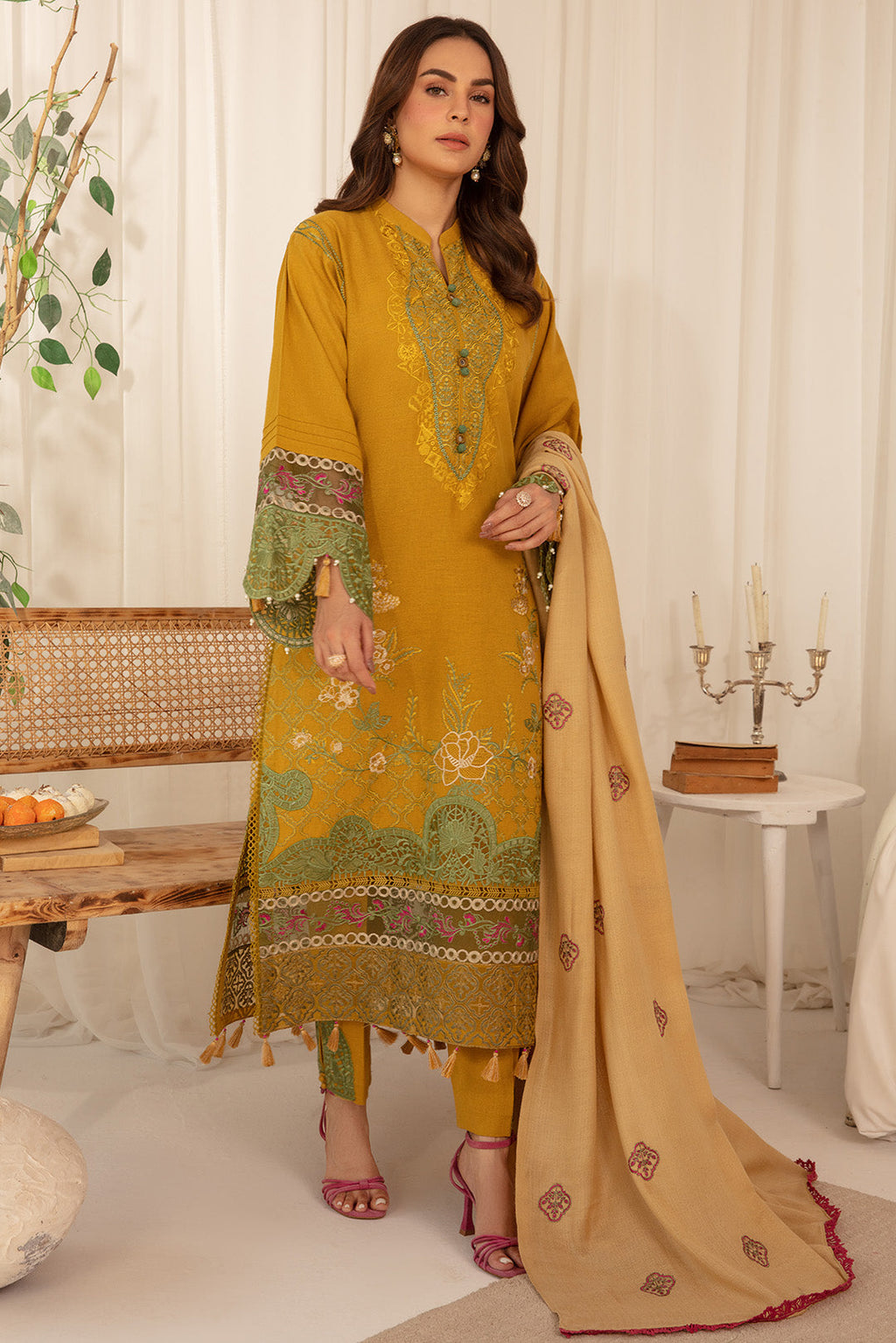 3 Piece - Dyed Embroidered Khaddar Suit PB940