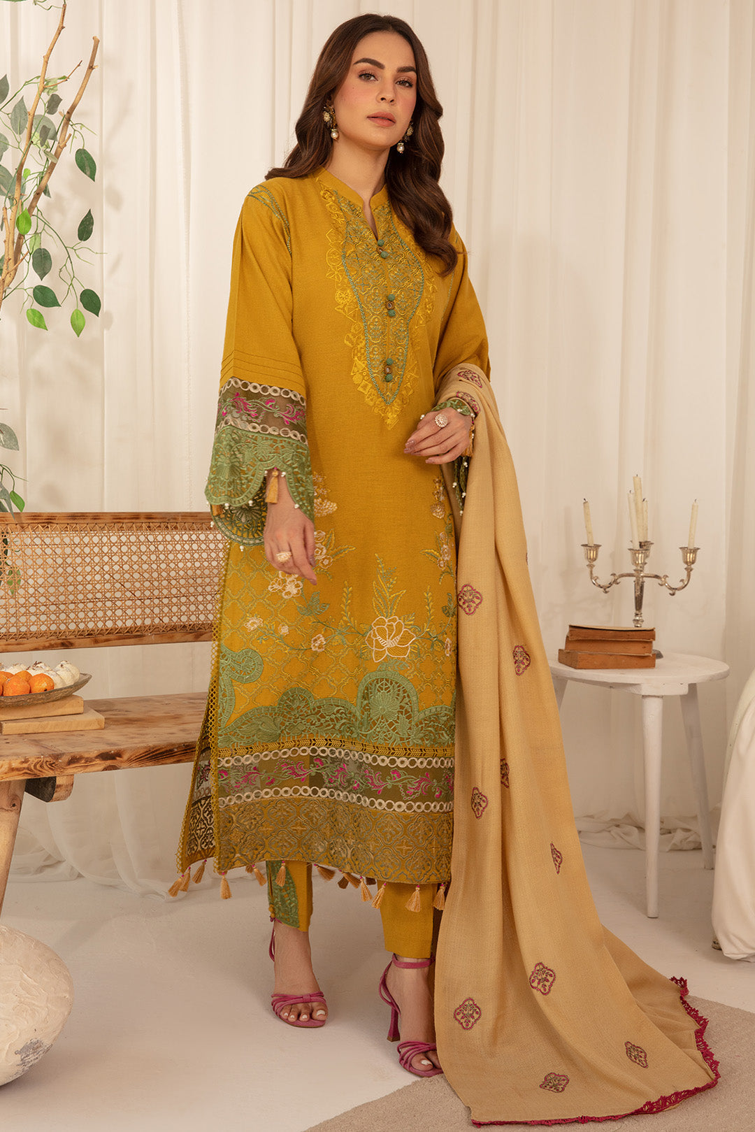 3 Piece - Dyed Embroidered Khaddar Suit PB940
