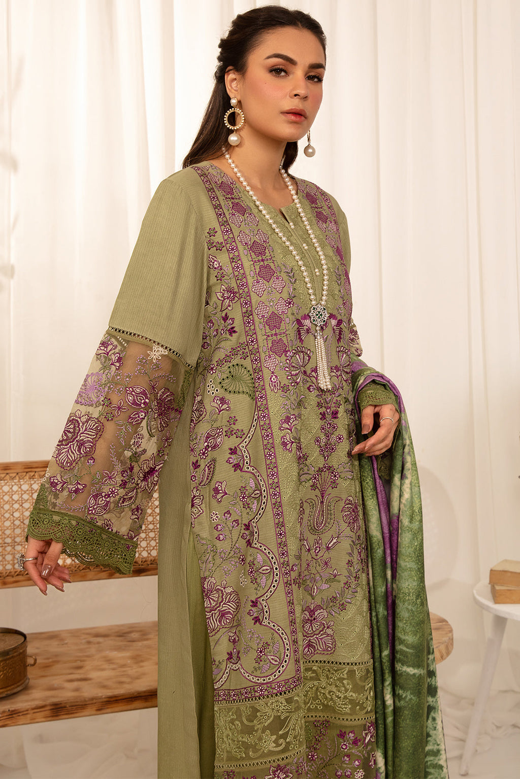 3 Piece - Dyed Embroidered Khaddar Suit PB944 (SO)