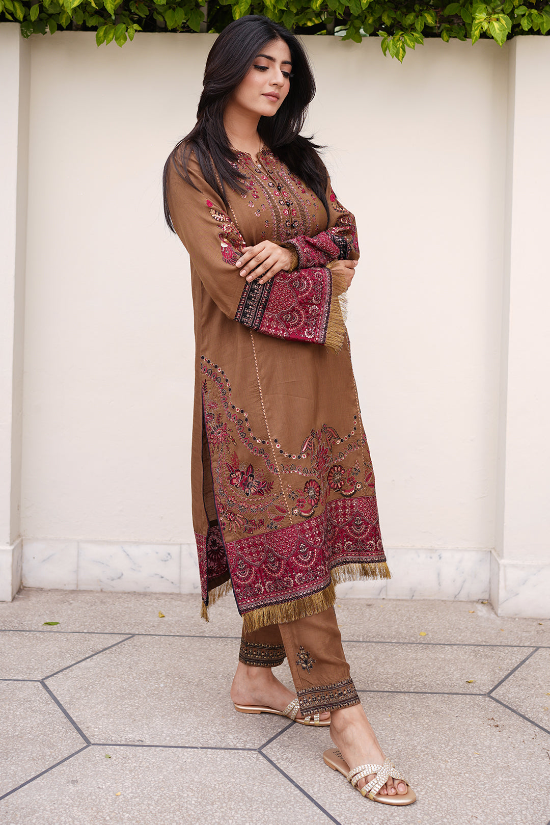 2 Piece - Embroidered Korean Raw Silk Suit L0955 (SO)