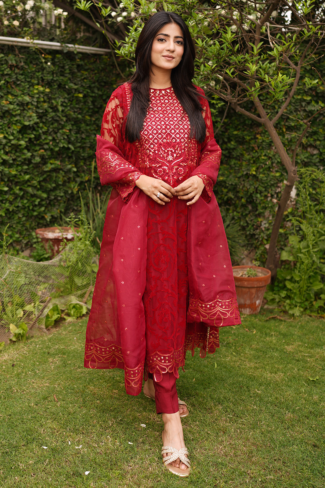 3 Piece - Embroidered Broshia Net Suit L1146