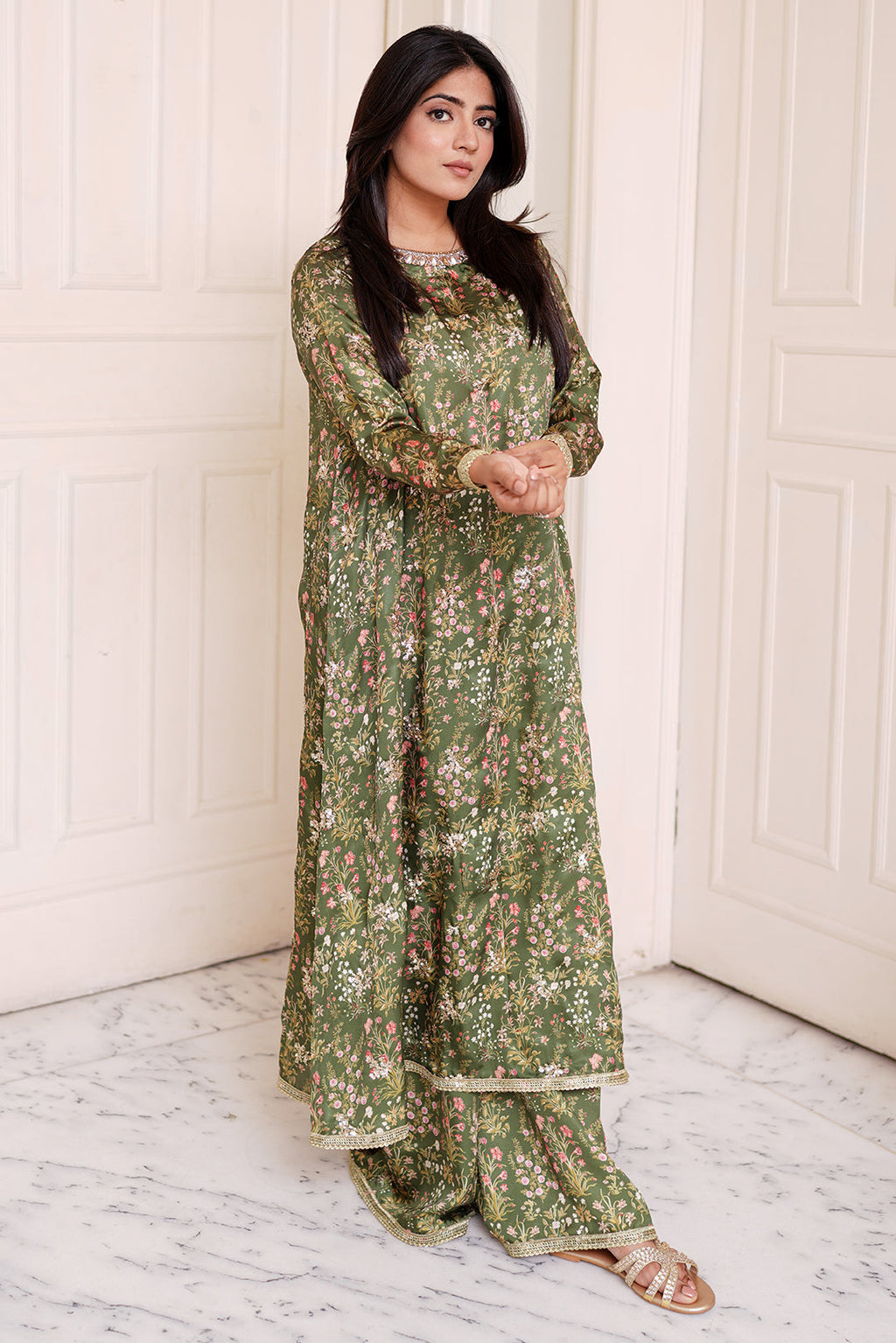 3 Piece - Embroidered Shamooz Silk Suit L1155