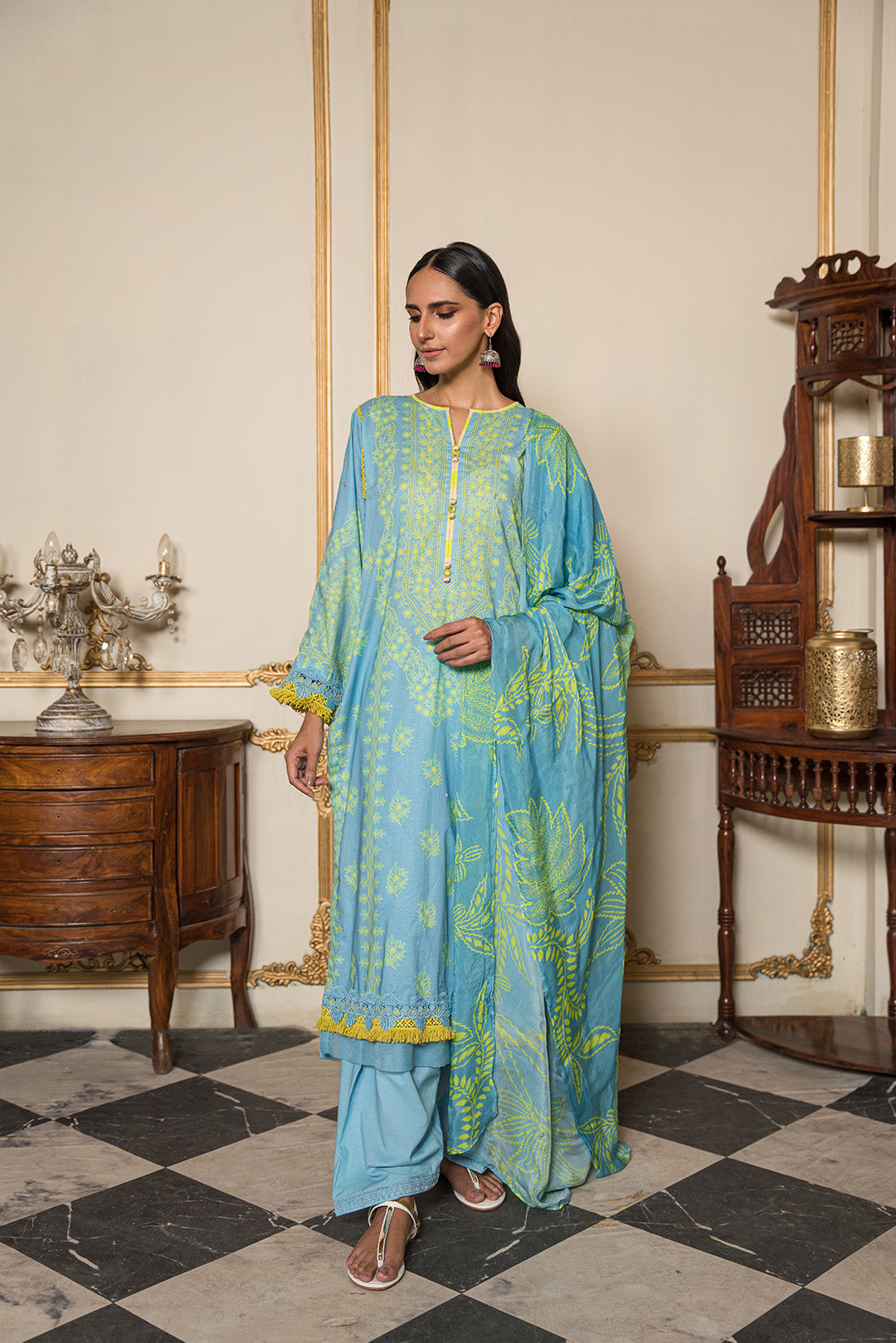 3 Piece - Digital Printed Cotton Cambric Suit U0754A