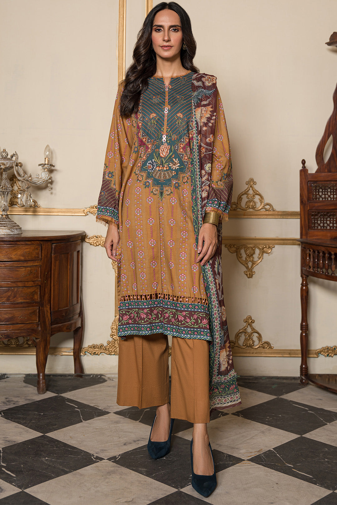 3 Piece - Digital Printed Cotton Cambric Suit U0838 (SO)