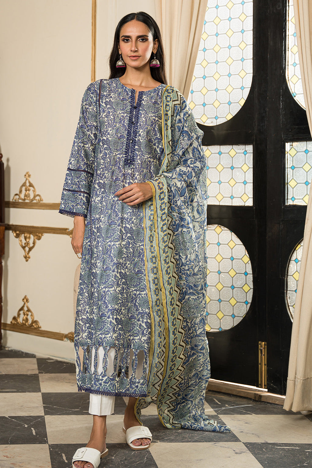 2 Piece - Digital Printed Cotton Cambric Suit U0840A