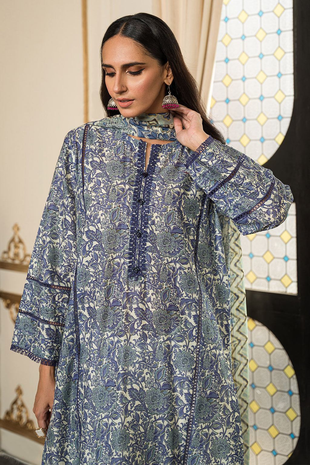 2 Piece - Digital Printed Cotton Cambric Suit U0840A