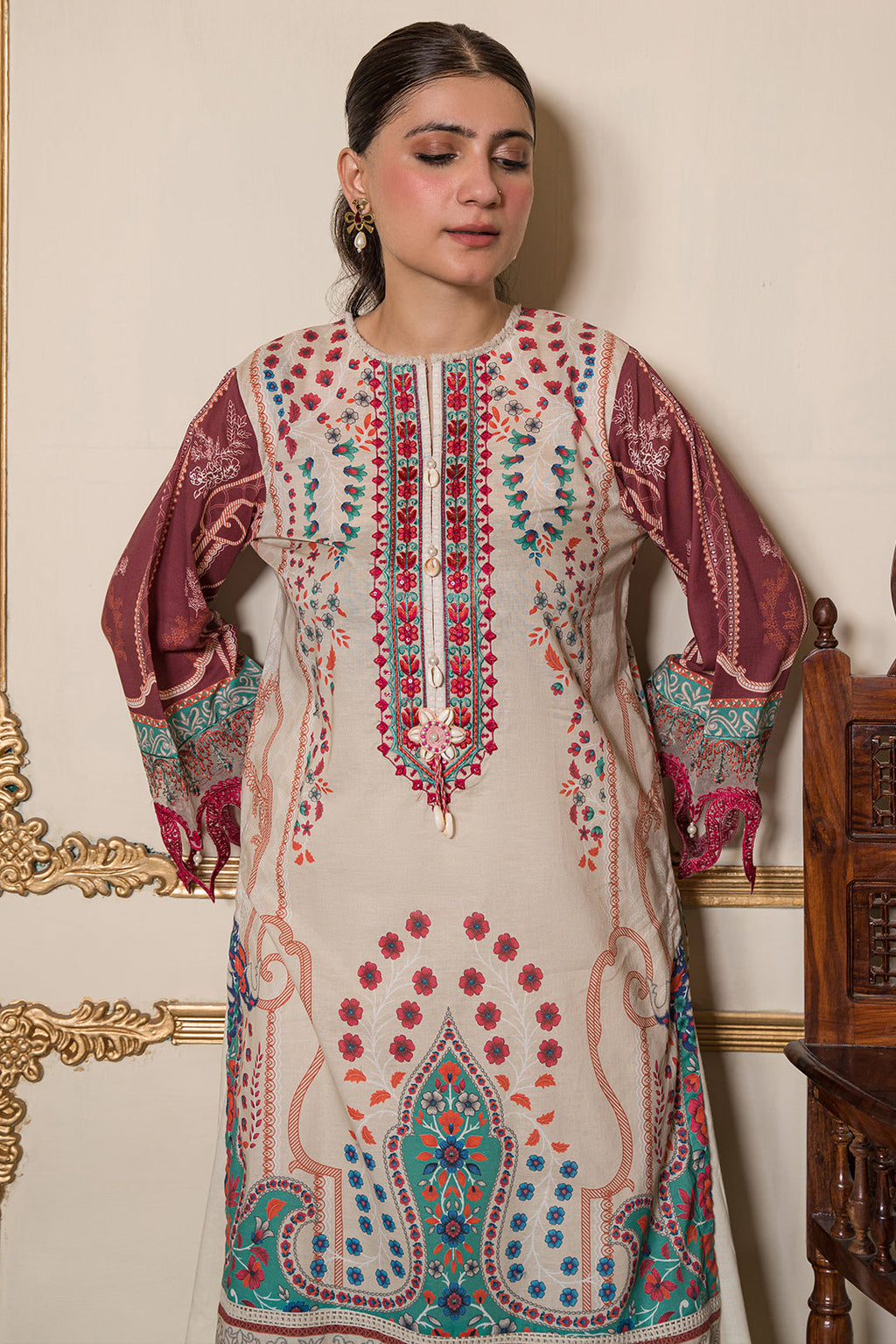 2 Piece - Embroidered Digital Printed Cotton Cambric Suit USP0860A (SO)