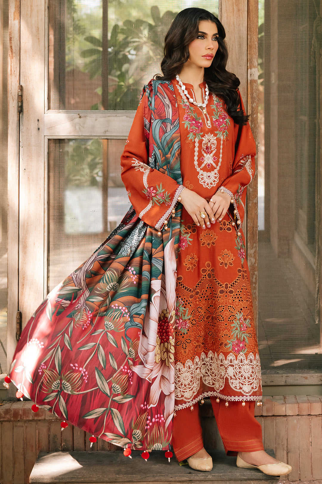 3 Piece -Schiffli Embroidered Khaddar Suit U0965 (SO)