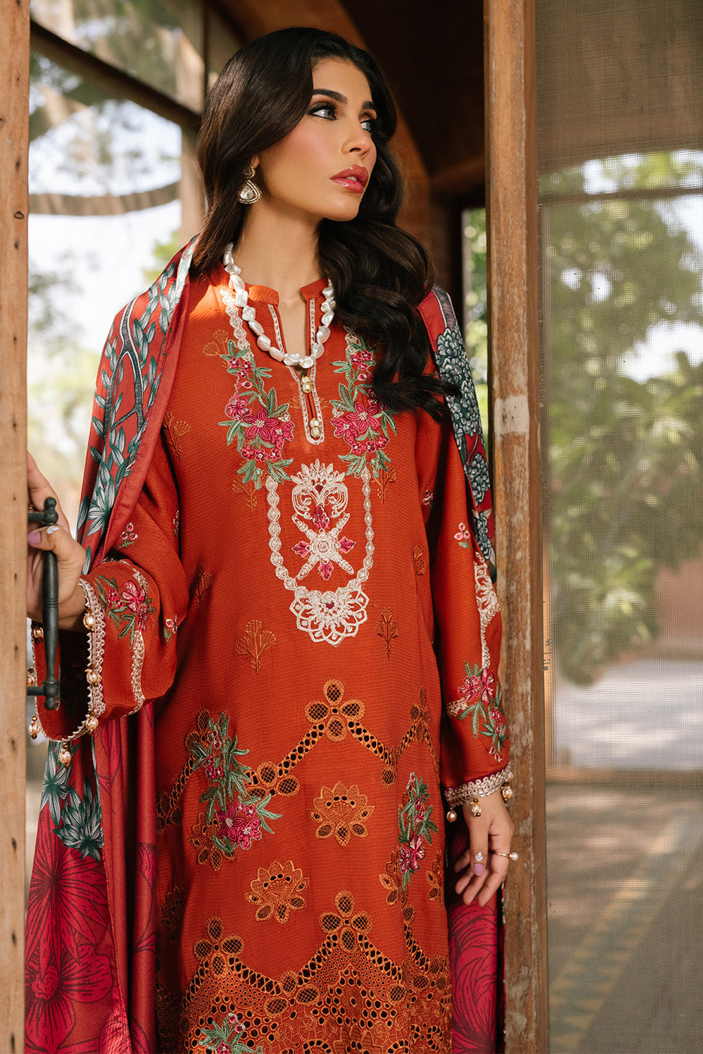 3 Piece -Schiffli Embroidered Khaddar Suit U0965 (SO)