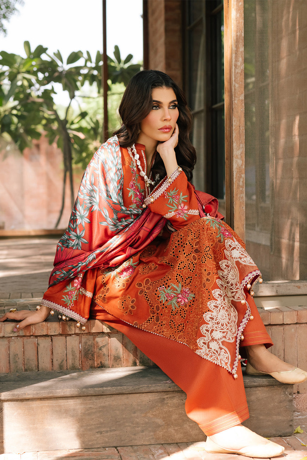 3 Piece -Schiffli Embroidered Khaddar Suit U0965 (SO)