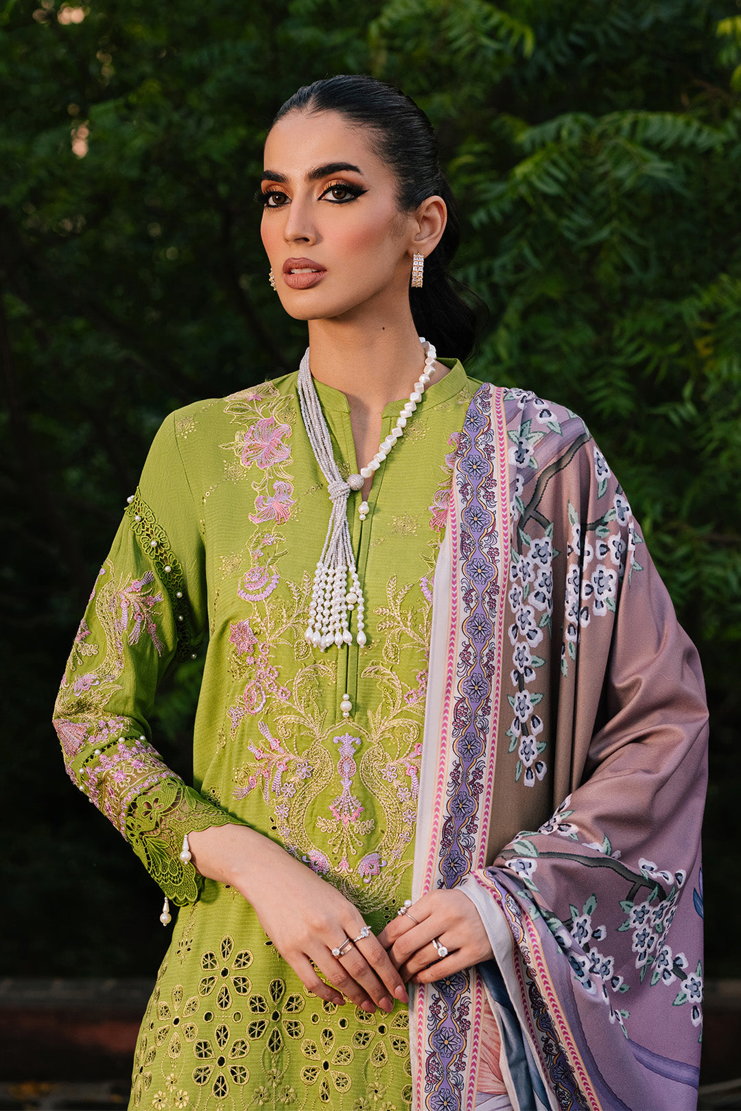 3 Piece -Schiffli Embroidered Karandi Suit U0967