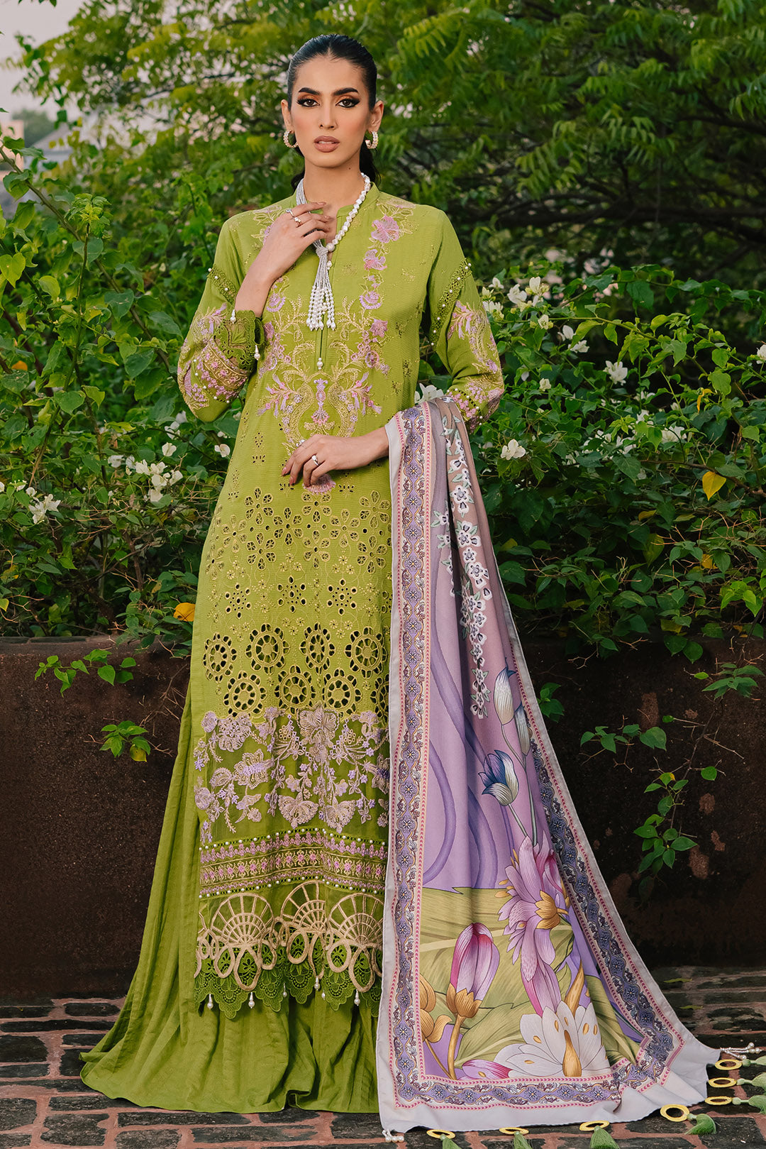 3 Piece -Schiffli Embroidered Karandi Suit U0967