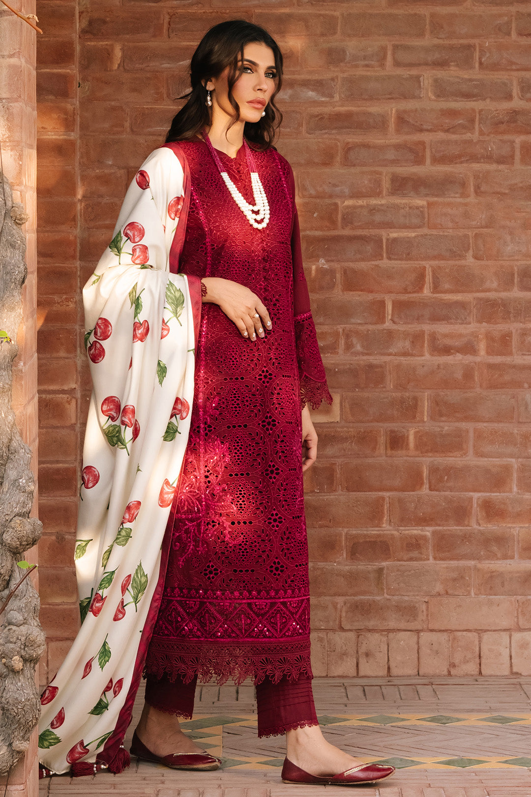 3 Piece - Schiffli Embroidered Slub Khaddar Suit U0968 (SO)