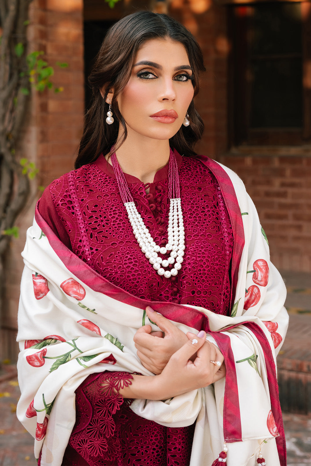 3 Piece - Schiffli Embroidered Slub Khaddar Suit U0968 (SO)