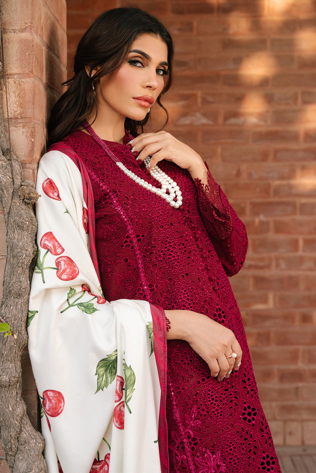 3 Piece - Schiffli Embroidered Slub Khaddar Suit U0968 (SO)