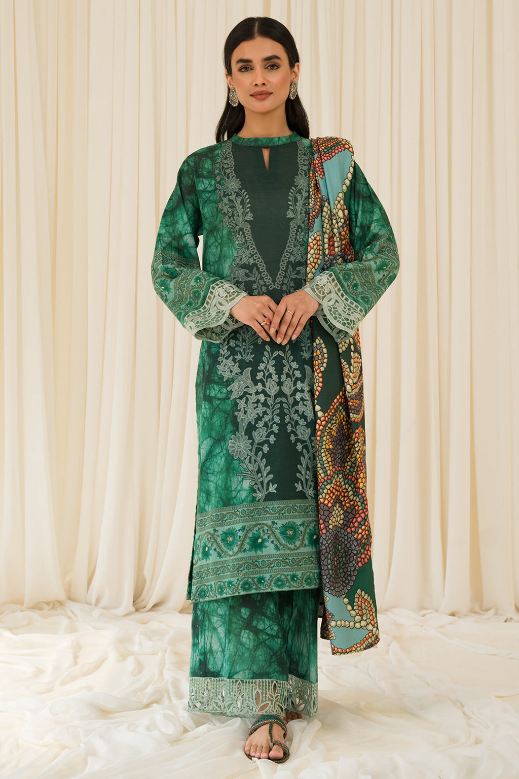 3 Piece - Embroidered Digital Printed Khaddar Suit U0995 (SO)