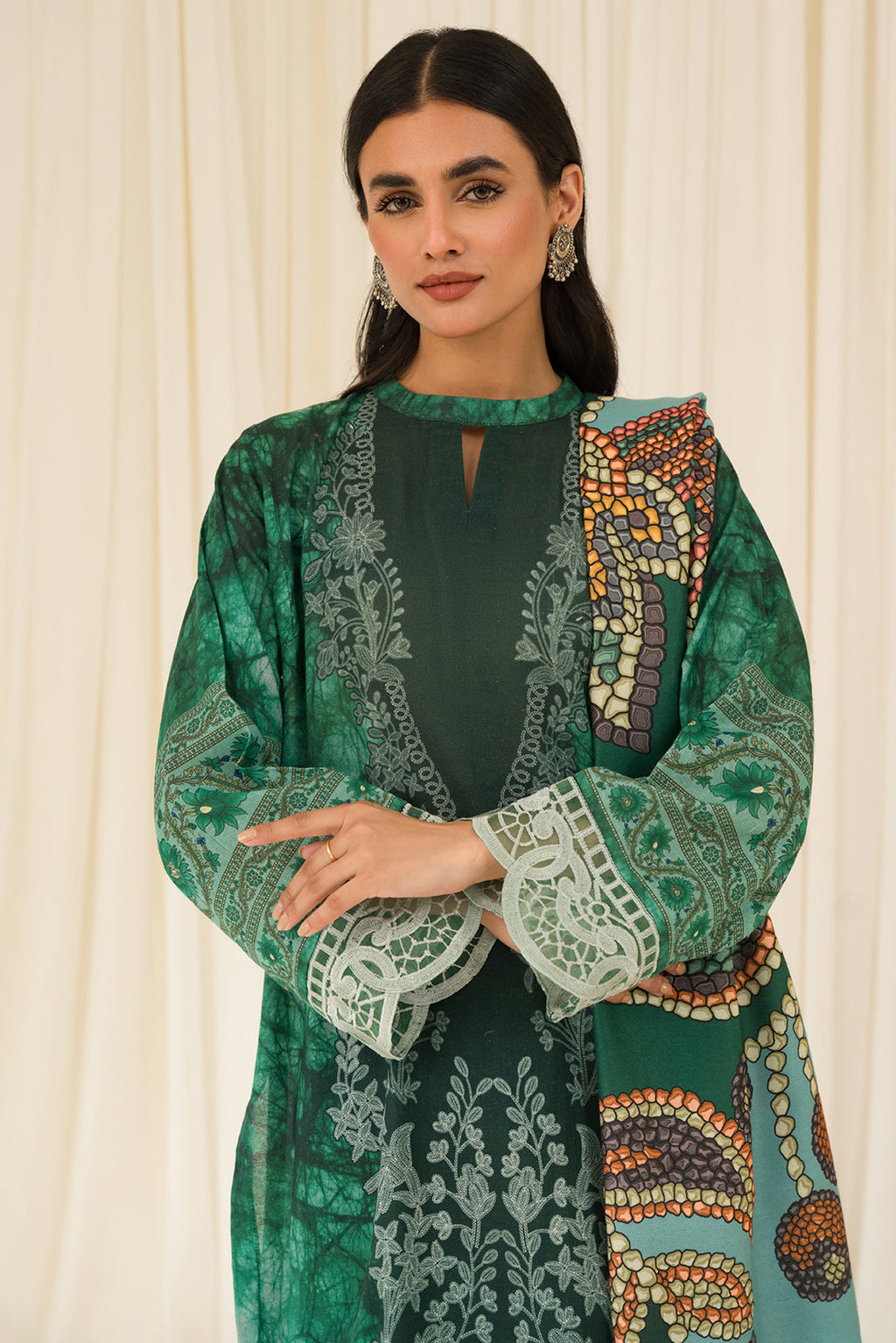 3 Piece - Embroidered Digital Printed Khaddar Suit U0995 (SO)