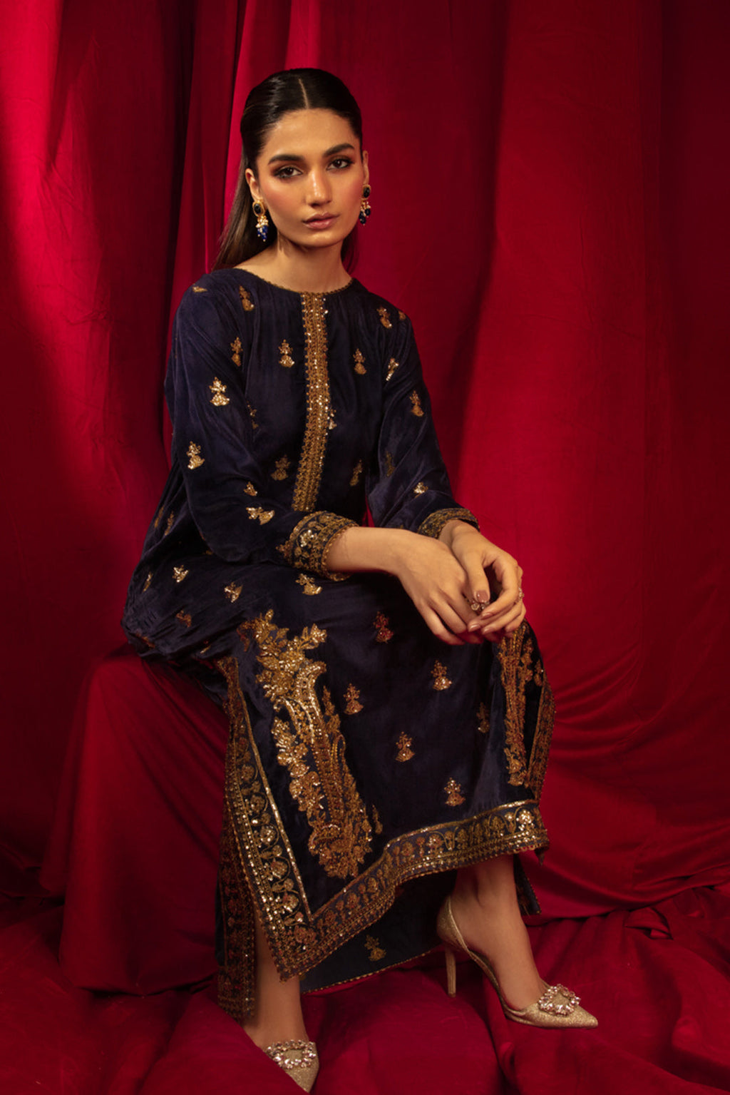 1 Piece - Embroidered Velvet Shirt V1003