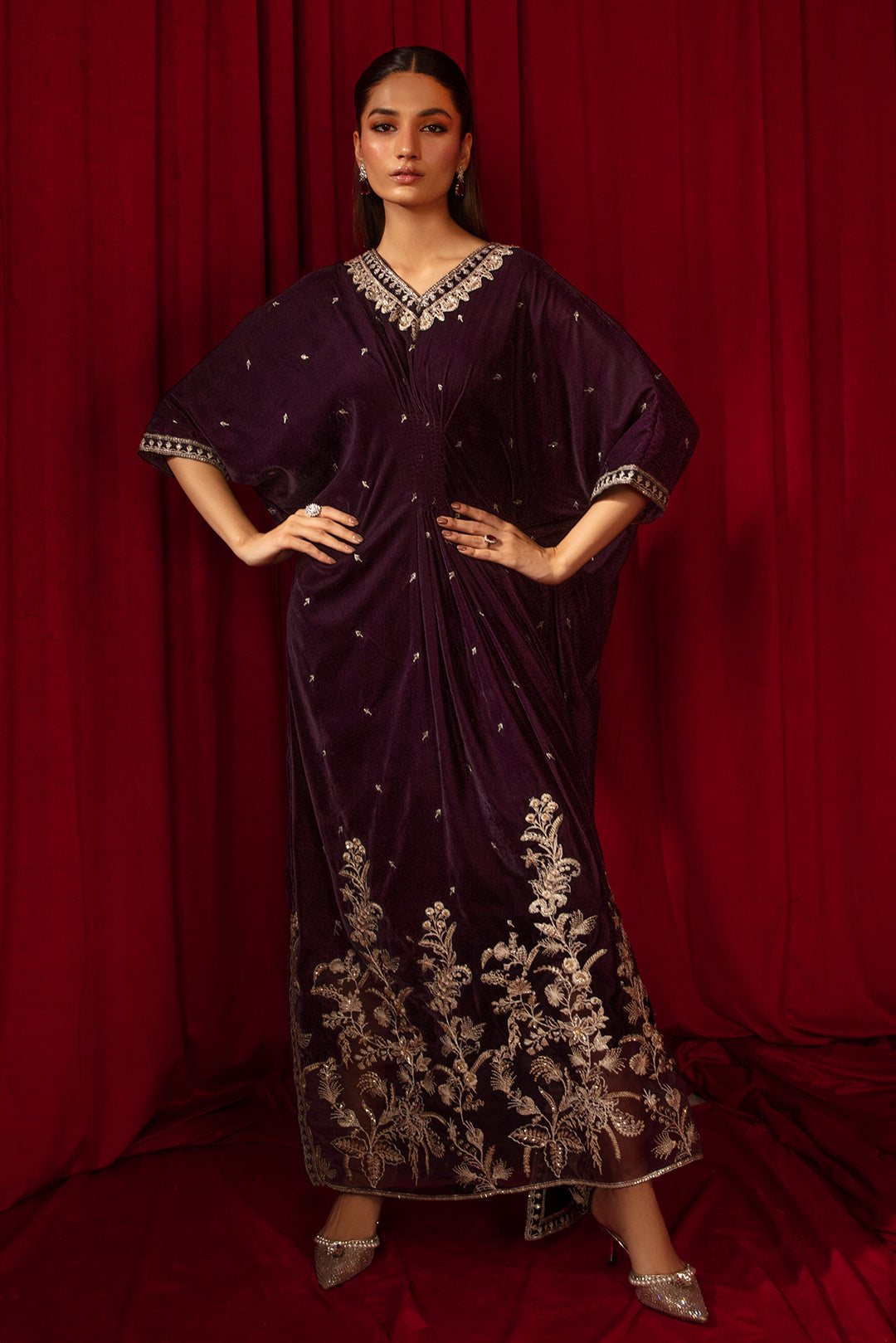 1 Piece - Embroidered Velvet Shirt V1006