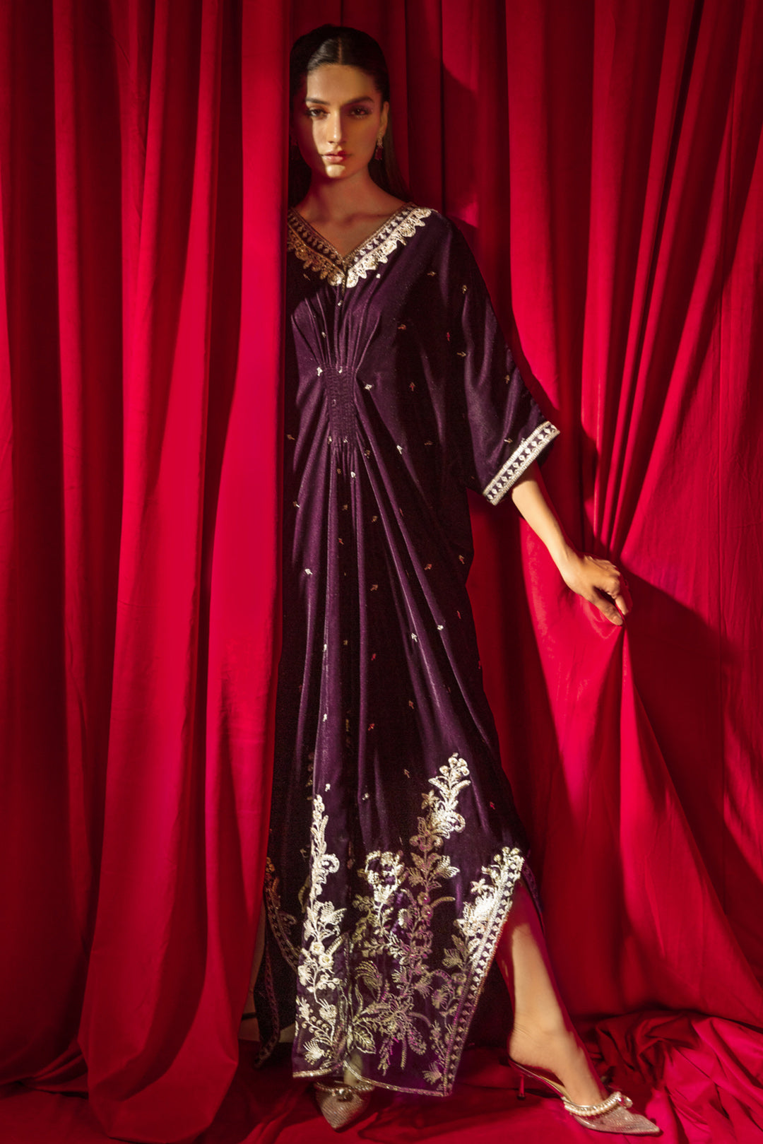 1 Piece - Embroidered Velvet Shirt V1006